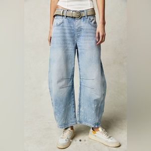 We The Free Lucky You Mid-Rise Barrel Jeans in Aegean